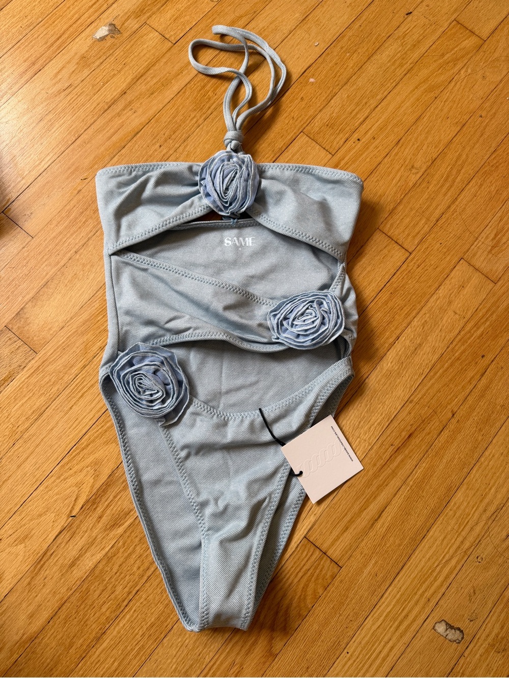 SAME Los Angeles swimsuit one piece rose cut out s small denim - Picture 2 of 5